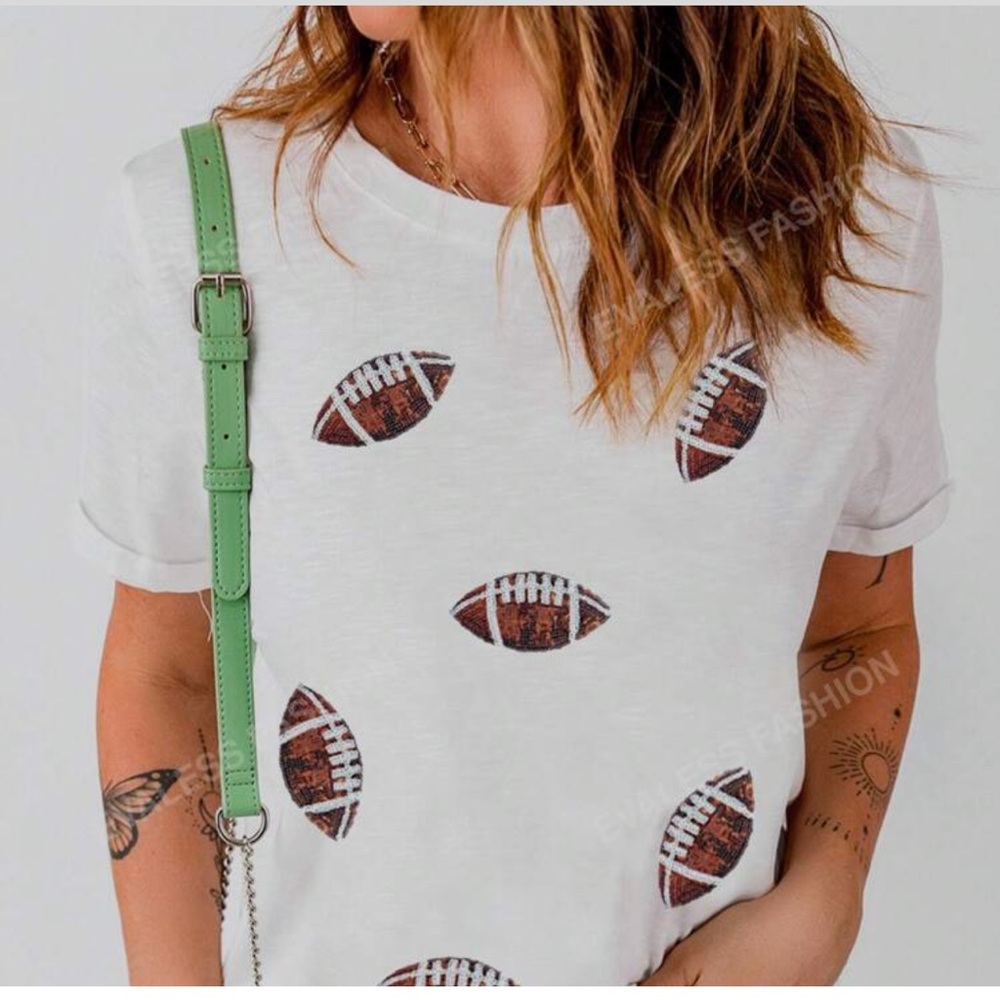 Women's White Football Print Top